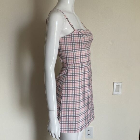 French Connection Plaid Pink Whisper Back Tie Mini Dress Size 0 - Picture 6 of 12